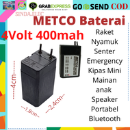 Baterai Aki Kering 4V 400mah METCO Aki Cas untuk Senter Raket Nyamuk Emergency