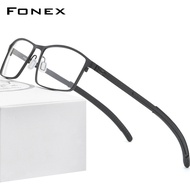 FONEX กรอบแว่นอัลลอยด์สำหรับผู้ชายแว่นตาทรงสี่เหลี่ยมทำจากโลหะเงินสไตล์เกาหลีน้ำหนักเบาพิเศษเต็มรูปแบบ995