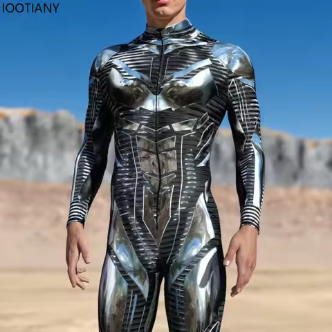 Men's Cyberpunk 3d Digital Printing Iron Man Adult Role Play Hero Bodysuit Party Cosplay Costume Bod