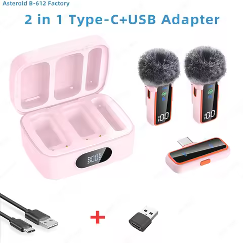 2.4G Wireless Lavalier Microphone Voice Changer AI Noise Cancelling Dual LED Display Charging Case D