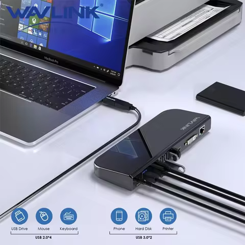 Wavlink USB 3.0 Universal Docking Station 13-in-1 USB-C Hub Dual Monitor HDMI Gigabit EtherFor M1/M2