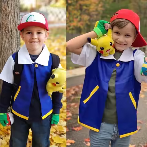 Anime Little Wisdom Elf Ball Christmas Costume Ash Ketchum Poke Cosplay Costume Halloween s Blue Jac
