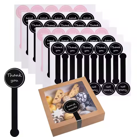 100pcs Black Thank You long sealing sticker pudding bottle sticker, baking box label sticker, baking