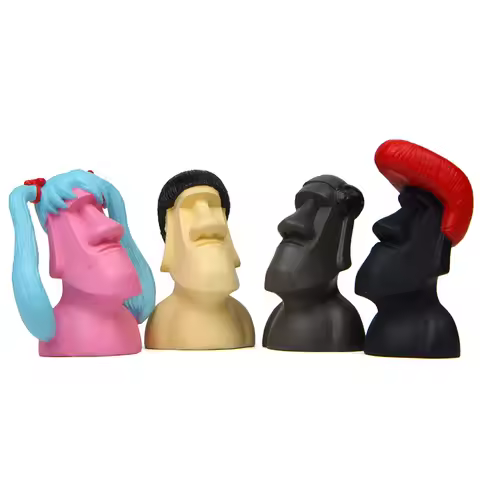 1Pcs Creative 3D Moai Stone Statues Easter Island Red Lips Micro Landscape Miniature Giant Statue De