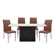 INDEX LIVING MALL ชุดโต๊ะอาหาร รุ่นลาโมด้า+ซาว่า (โต๊ะ 1+เก้าอี้ 4) - สีขาว/น้ำตาล