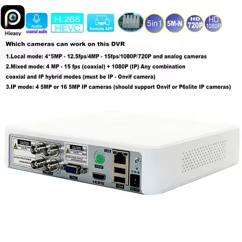 CCTV 4 Channels 5M-N DVR NVR HiEasy App P2P Intelligent Suitable for 5MP 12.5Fps 1080P 720P TVI CVI