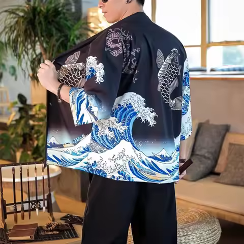 Japanese kimono cardigan men haori yukata male samurai costume clothing kimono jacket mens kimono sh