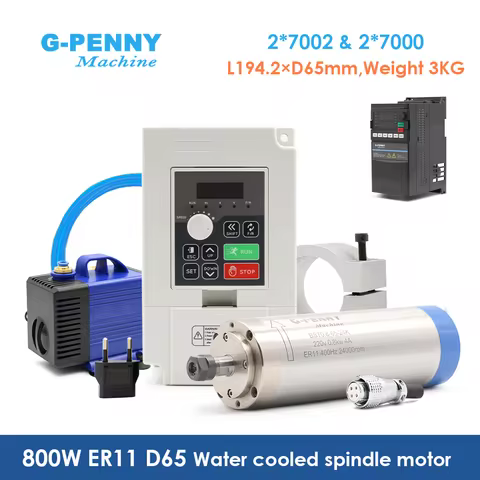 G-Penny 800W Water Cooled CNC Spindle Kit 24000RPM 0.01mm Accuracy 4 Bearings &1.5KW VFD &65mm Holde