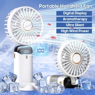Handheld Mini Fan Foldable Portable Neck Hanging Fans 5 Speed USB Rechargeable Fan with Phone Stand and Display Screen