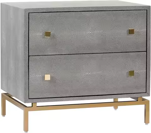 Shagreen Modern Textured 2 Drawer Bedroom Nightstand, 25" Grey