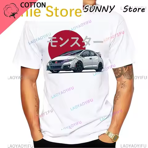 2023 Men t shirt Civic Type R EK9 Car Print T-Shirt Vintage Hip Hop Boy Casual Tops Harajuku Man Whi