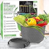 Silicone Steamer Basket For 8QT Instant Pot, Ninja Foodi, Other Pressure Cookers [3qt &amp; 6qt avail] - Multiuse Silicone Strainer Steam Basket - Vegetable Steamer Basket for Pot &amp; Pressure Cooker, Grey
