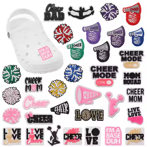 Sell Retail 1pcs PVC Shoe Charms Pink Cheer Cheerleading English Slogan Accessories Shoes Buckles Fo