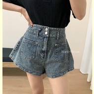 90 Kg Taiwan Genuine Waist Thin/Long Legs Wide Belt Slimmer Look A-Line Shorts/Denim Shorts/Medium L