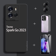 Tecno Spark Go 2023 phone case and tempered Glass Spark go 2023 Screen Protector Angel eyes Color frosted mobile phone case +Carbon fiber back film +lens film 4in1