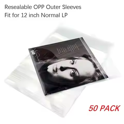 50PCS Resealable 4 Mil Sticky Pocket LP Sheeves 12inch Vinyl Record Outer Plastic Sleeves for 12'' N