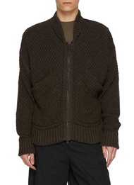 THE VIRIDI-ANNE OVERSIZED CONTRAST STITCH ZIP UP COTTON LINEN KNIT CARDIGAN