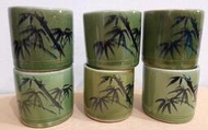 早期陶杯 手繪竹紋米糕杯 茶杯-7杯合售