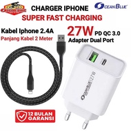 OCEANBLUE Charger iPhone 14 13 12 11 Super Fast Charging K59 27W Cable Wix Lighting 2.4A 2 Meters