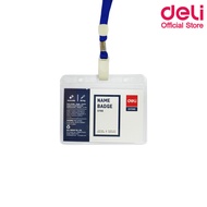Deli 5756 Name Badge/Lanyard ซองใส่บัตรแข็ง PVC แนวนอน พร้อมสายคล้องบัตร แพค 50 ชุด สายคล้องบัตรพนัก