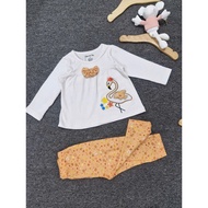 White and orange baby girl outfit with crane bow 1125