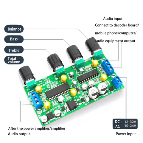 BBE2150 UPC1892T Amplifier Audio Preamplifier Tone Board Balance Treble Bass Preamp with Volume Cont