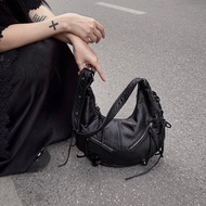 Túi bán nguyệt da sần, 2 fec chéo + dây đan 2 cạnh (T706)