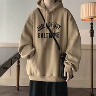 【Plus Size M-8XL】Korean Man Letters Print Hoodie Oversize Loose Long Sleeve Student Hooded Sweater A