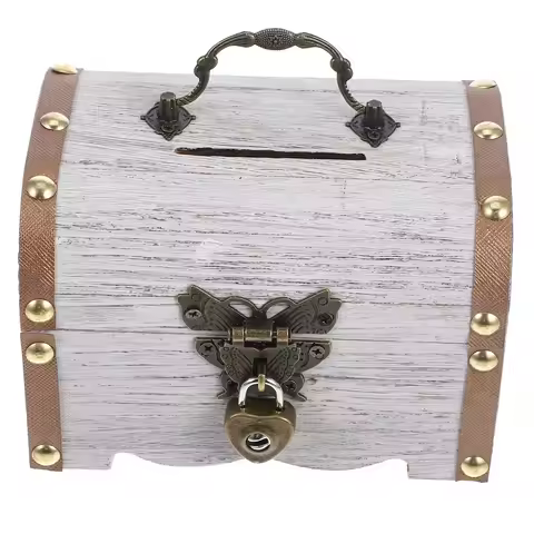 Vintage Wooden Coin Bank Treasure Chest Box Key Lock Rustic Money Storage Keepsake Piggy Bank For We