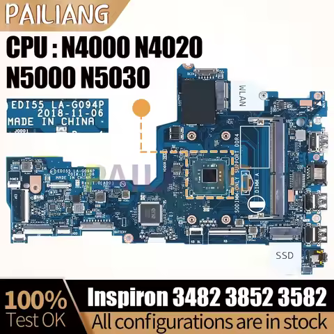 For Dell 3482 3852 3582 Notebook Mainboard Laptop LA-G094P 06P8X8 0887W5 N4000 N4020 N5000 N5030 Mot