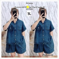 Oneset Jeans 3l/ Viral Jeans jumbo motek jeans suit