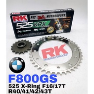 RK Sprocket Set BMW F800GS GB KRX X-Ring Black Gold Chain Rantai Xring 525 800GS 800 GS F800GS Gear 