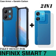 PACKAGE 2IN1 CASE INFINIX SMART 7 SOFT CASE ARMOR TRANSPARENT FREE GARSKIN CARBON 3D