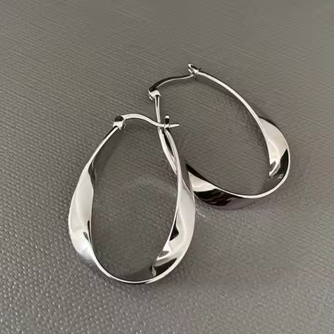 Silver Color Geometric Twisted Hoop Earrings for Women Mobius Strip Compact Earring Femininity Ear E