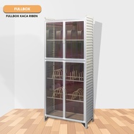 Lemari Rak Piring & Makanan Aluminium 2 Susun 4 Pintu – Kaca Riben / Kaca Es – 162cm
