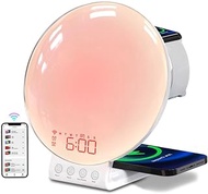 MOMILLA Sunrise Alarm Clock with Wireless Charging Station for Kids &amp;Adults, Compatible with Apple Watch/Airpods/iPhone Samsung, Night Light w/ 11 Amient Light, Sound Machine, Smart APP &amp;Voice Control