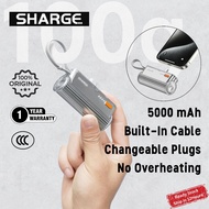 SHARGE Flow Mini Portable Charger 5000mAh Small Power Bank with Changeable Plugs and Built in Cable