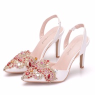 Crystal Queen Women Bridal Wedding Shoes Platform High Heel Red Rhinestone Crystal Peep Toe Bride Br