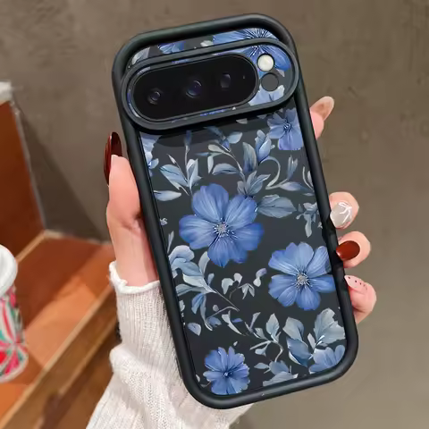 Soft TPU Phone Case For Google Pixel 10 9 8 7 Pro Pixel 9 10 Pro XL 7A 8A 9A Shockproof Blue Flowers