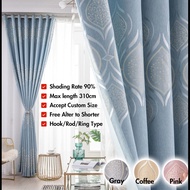 👌Custom Made Curtains👌 2023 Blue Jacquard Curtains for Windows Suitable for Sliding Door for Living Room Hook Curtain for Bedroom Blue Curtain Home Decor 80% Blackout Curtain