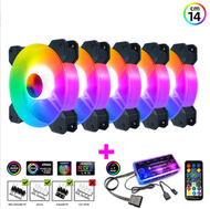 全城熱賣 - 酷月玉環14cm機箱風扇 靜音發光14025電腦散熱風扇台式機ARGB風扇（5個14CM玉環RGB風扇+1套音樂ARGB控制器）