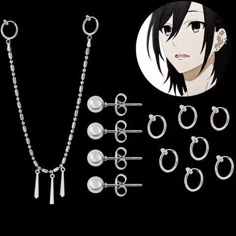 Anime Horimiya Miyamura Izumi Ear Clip Lip Chain Earring Stainless Steel Punk Earrings Cosplay Prop 