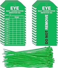YHNTGB 90Sets Eye wash Station Inspection Tags with Adjustable Wire Ties Plastic Eyewash Station Tes