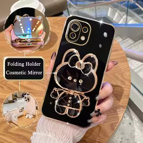 Mi11lite Luxury Plating Mirror Holder Case On For Xiaomi Mi 11 Lite 5g Ne 11lite Mi11t 11t Pro Silic