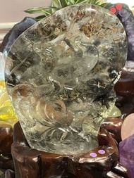 🤩收藏級 珍品✨招財 辟邪 防小人✨極清透白水晶帶黑碧璽膠花體共生九尾狐🦊💲1️⃣2️⃣8️⃣0️⃣