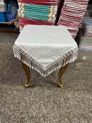 ผ้าปูโต๊ะเคียง  ขนาด 90X90 สีขาว เนื้อผ้าฮานาโก๊ะ นิ่มทิ้งตัวสวย