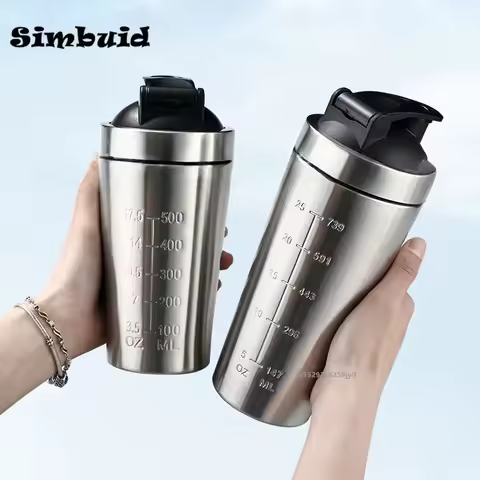 1pcs Stainless Steel Protein Powder Shaker Bottle with Ball Scale Leak Proof for Gym Fitness Sport W