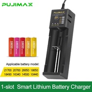 PUJIMAX 1 Slot 18650 Battery Charger With USB Micro Cable For 26650 21700 14500 26500 22650 Li-ion Rechargeable Battery Charger