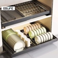 GSlife ⭐No Punching⭐Adjustable Pull Out Dish Rack Stainless Steel Kitchen Plate Organizer Pull Out B