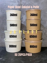 (ISI 25set) Paper Bowl Kraft & Polos 360ml 500ml 650ml 800ml - Mangkok Kertas Kraft & Polos 500ml - 